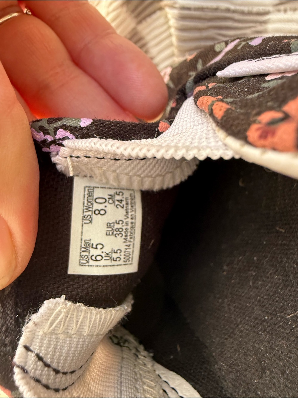 Vans Slip-On Floral Sneakers in Black with Pink & Lavender Flowers - Picture 7 of 7